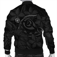 Hawaiian Turtle Hibiscus Plumeria Kanaka Polynesian Bomber Jacket Gray - Soft Style - AH - Polynesian Pride