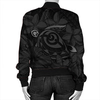 Hawaiian Turtle Hibiscus Plumeria Kanaka Polynesian Bomber Jacket Gray - Soft Style - AH - Polynesian Pride