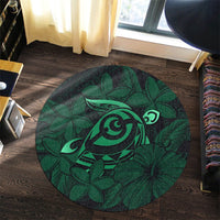 Hawaiian Turtle Hibiscus Plumeria Kanaka Polynesian Round Carpet Green - Soft Style - AH - Polynesian Pride