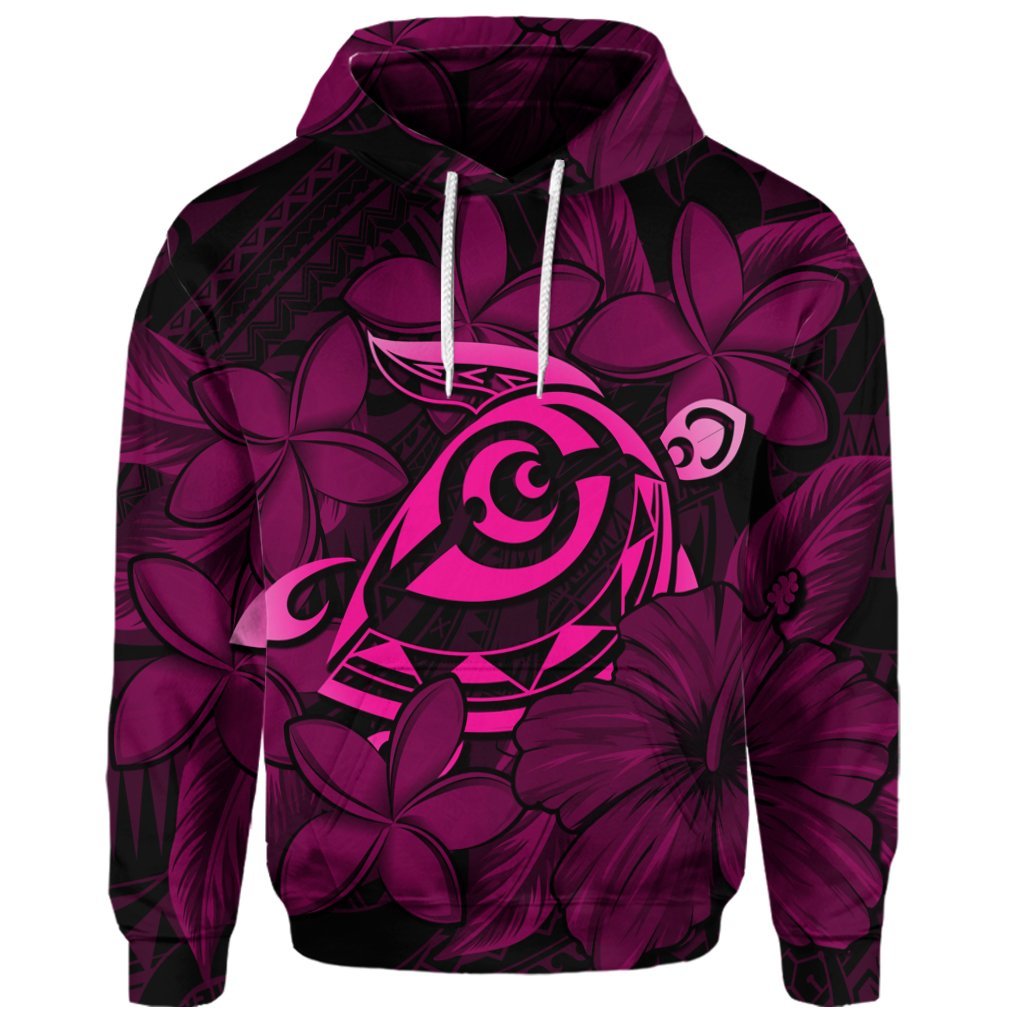 Custom Hawaiian Turtle Hibiscus Plumeria Kanaka Polynesian Hoodie Pink Soft Style - Polynesian Pride