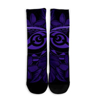 Hawaiian Turtle Hibiscus Plumeria Kanaka Polynesian Crew Socks Purple - Soft Style - AH - Polynesian Pride