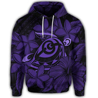 Hawaiian Turtle Hibiscus Plumeria Kanaka Polynesian Hoodie Purple Soft Style - Polynesian Pride