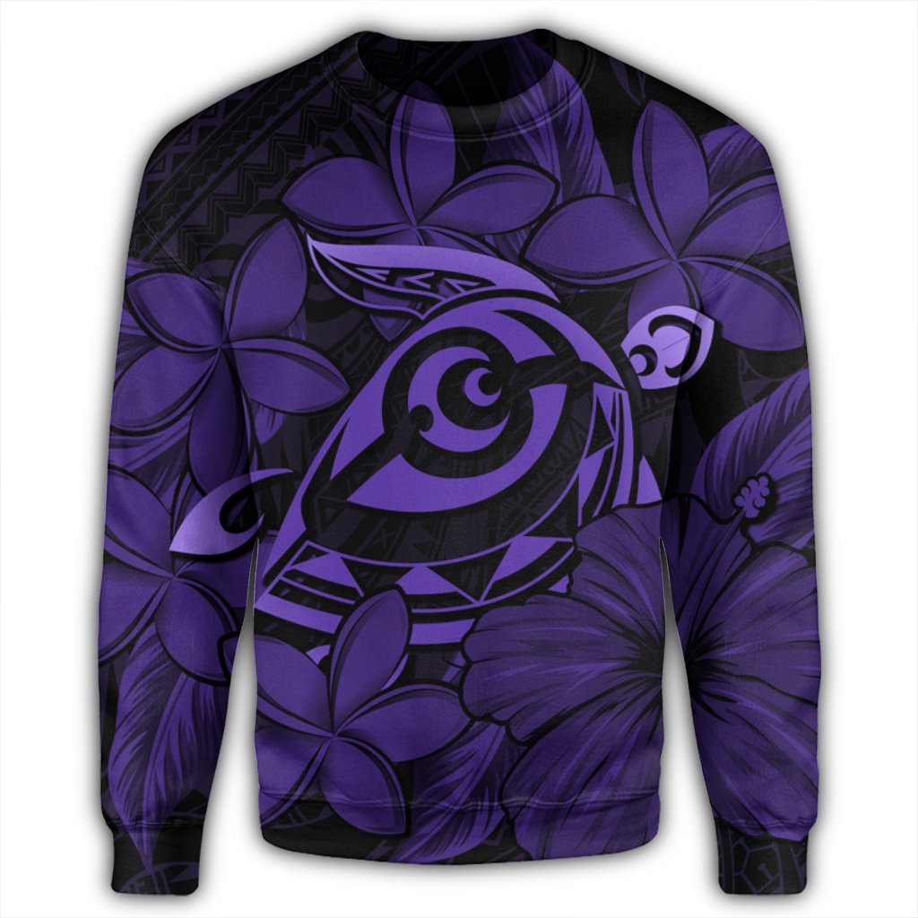 Hawaiian Turtle Hibiscus Plumeria Kanaka Polynesian Sweatshirt Purple - Soft Style - AH - Polynesian Pride