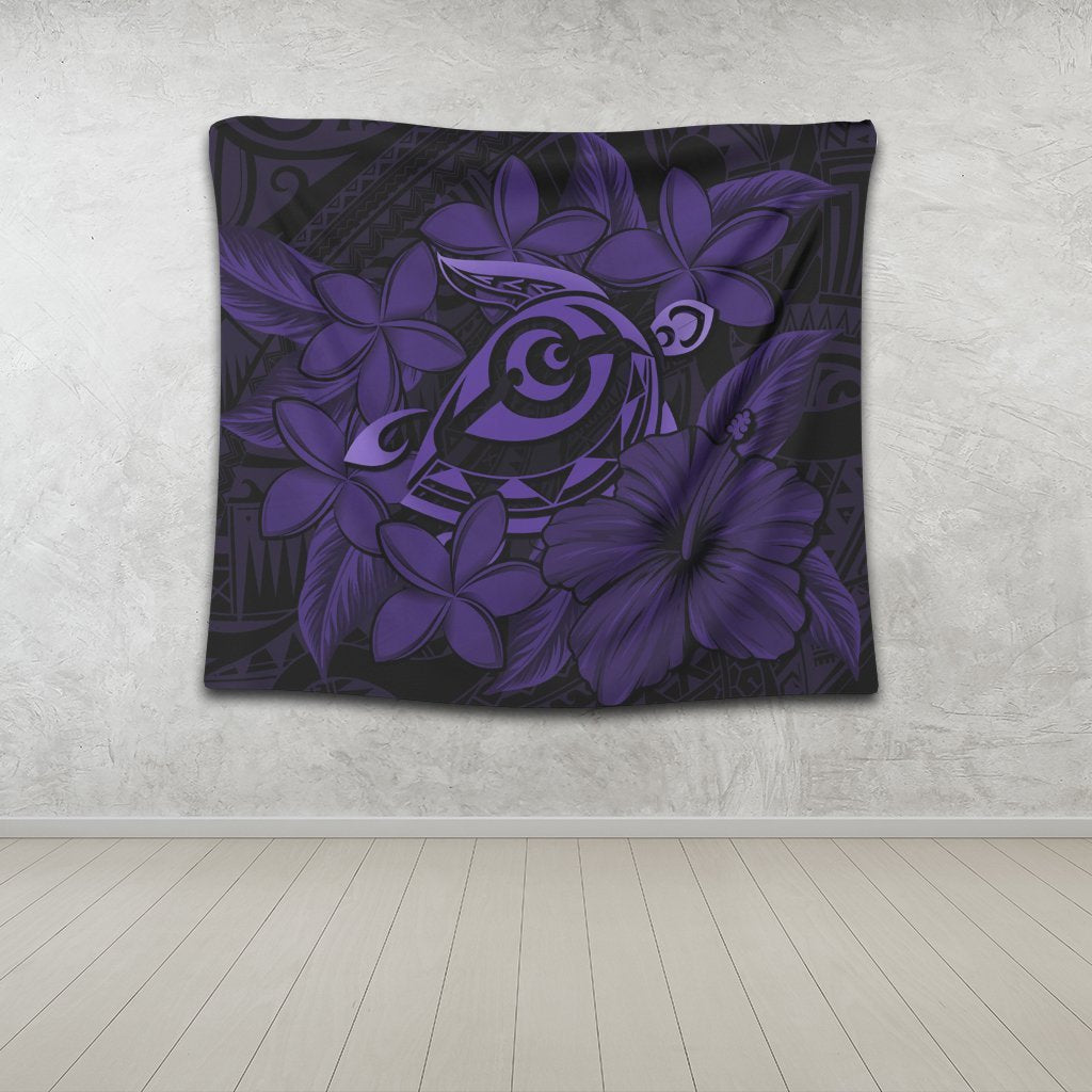 Hawaiian Turtle Hibiscus Plumeria Kanaka Polynesian Tapestry Purple - Soft Style - AH - Polynesian Pride