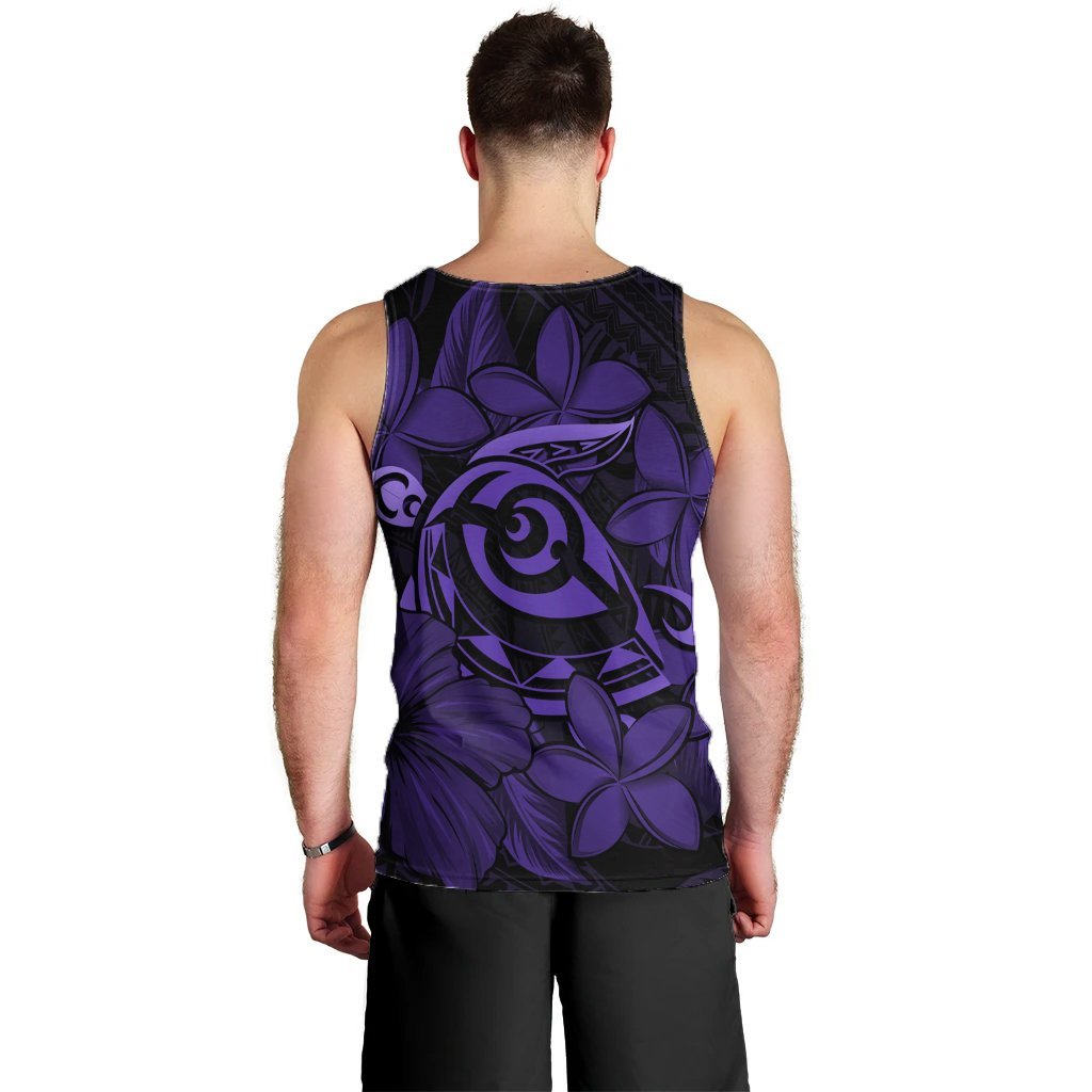 Hawaiian Turtle Hibiscus Plumeria Kanaka Polynesian Tank Top Purple - Soft Style - AH - Polynesian Pride