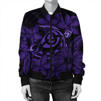 Hawaiian Turtle Hibiscus Plumeria Kanaka Polynesian Bomber Jacket Purple - Soft Style - AH - Polynesian Pride