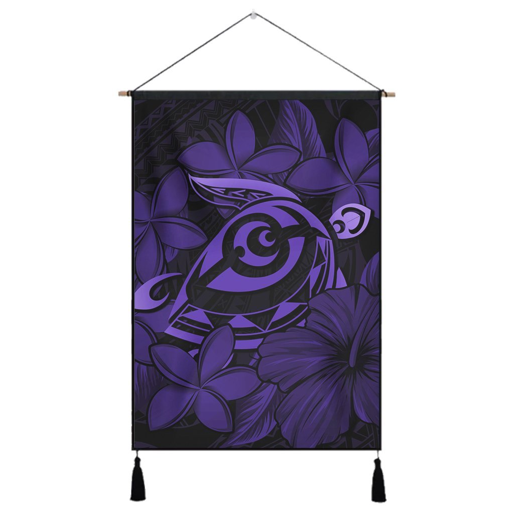 Hawaiian Turtle Hibiscus Plumeria Kanaka Polynesian Hanging Poster Purple - Soft Style - AH Hanging Poster Cotton And Linen - Polynesian Pride