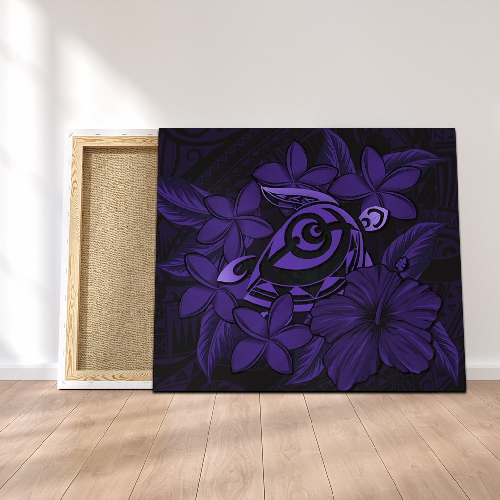 Hawaiian Turtle Hibiscus Plumeria Kanaka Polynesian Canvas Purple - Soft Style - AH Canvas Poly-cotton - Polynesian Pride