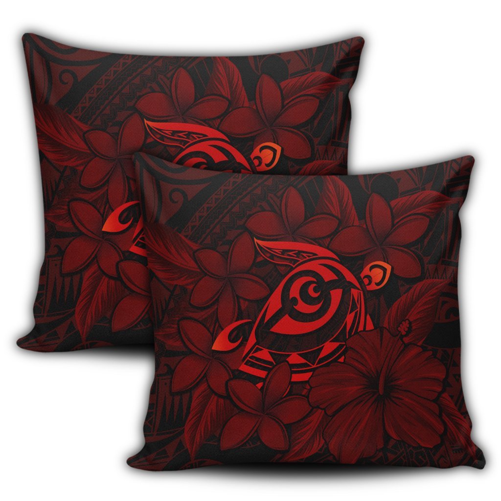 Hawaiian Turtle Hibiscus Plumeria Kanaka Polynesian Pillow Covers Red - Soft Style - AH - Polynesian Pride