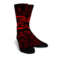 Hawaiian Turtle Hibiscus Plumeria Kanaka Polynesian Crew Socks Red - Soft Style - AH - Polynesian Pride