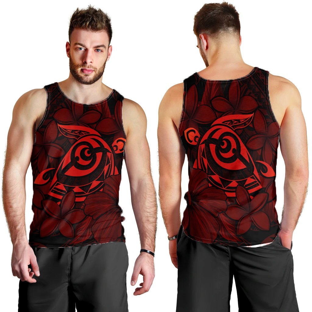 Hawaiian Turtle Hibiscus Plumeria Kanaka Polynesian Tank Top Red - Soft Style - AH - Polynesian Pride