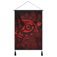 Hawaiian Turtle Hibiscus Plumeria Kanaka Polynesian Hanging Poster Red - Soft Style - AH Hanging Poster Cotton And Linen - Polynesian Pride