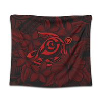 Hawaiian Turtle Hibiscus Plumeria Kanaka Polynesian Tapestry Red - Soft Style - AH Wall Tapestry Black - Polynesian Pride