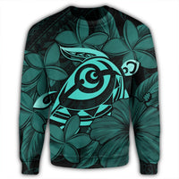 Hawaiian Turtle Hibiscus Plumeria Kanaka Polynesian Sweatshirt Turquoise - Soft Style - AH - Polynesian Pride