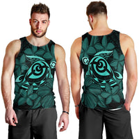 Hawaiian Turtle Hibiscus Plumeria Kanaka Polynesian Tank Top Turquoise - Soft Style - AH - Polynesian Pride