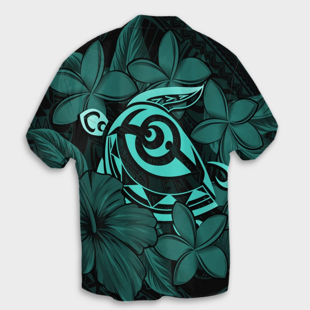 Hawaiian Turtle Hibiscus Plumeria Kanaka Polynesian Hawaiian Shirt Turquoise - Soft Style - AH - Polynesian Pride