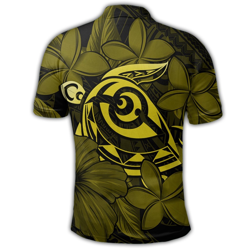 Hawaiian Turtle Hibiscus Plumeria Kanaka Polynesian Polo Shirt Yellow Soft Style - Polynesian Pride