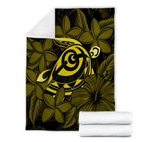 Hawaiian Turtle Hibiscus Plumeria Kanaka Polynesian Premium Blankets Yellow - Soft Style - AH - Polynesian Pride