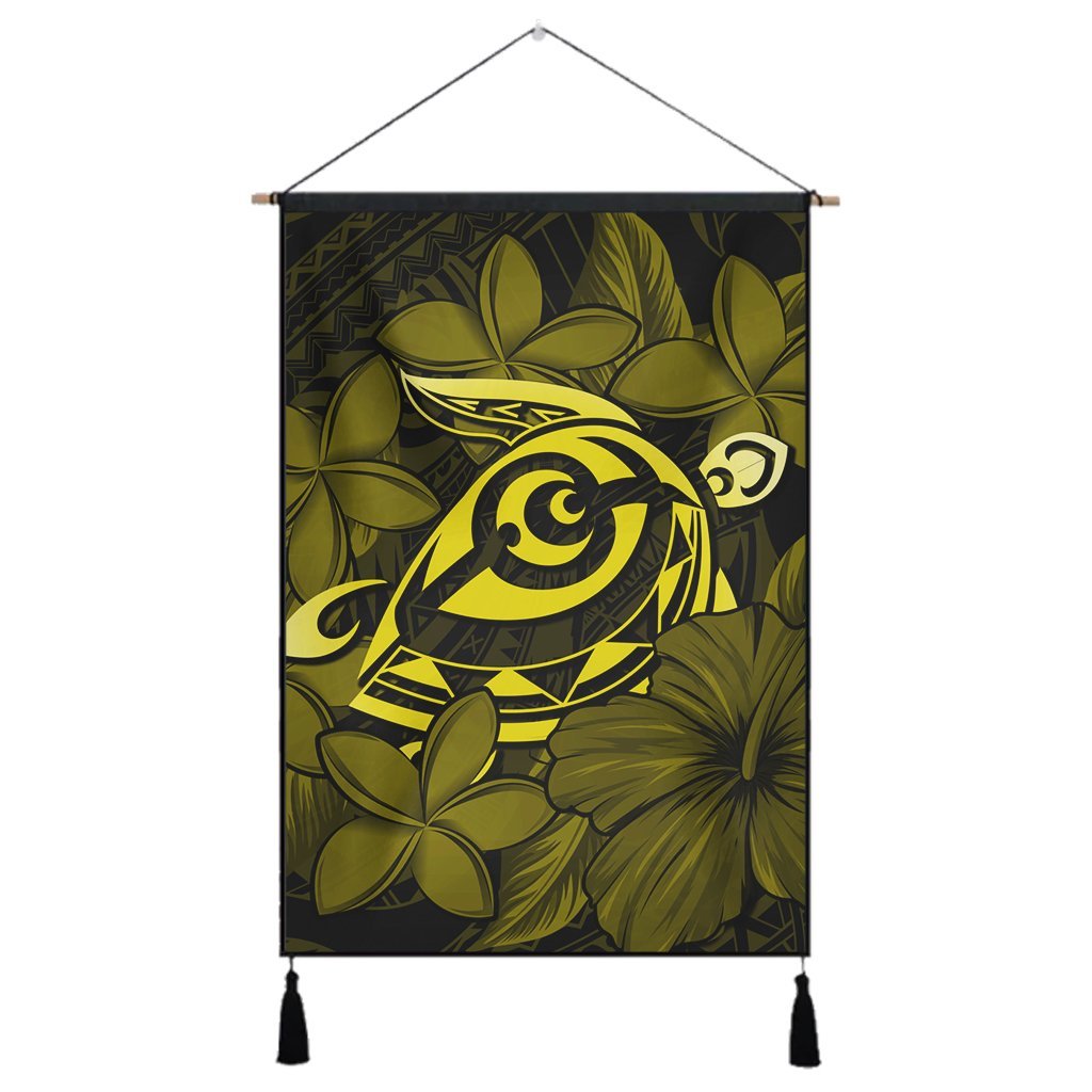 Hawaiian Turtle Hibiscus Plumeria Kanaka Polynesian Hanging Poster Yellow - Soft Style - AH Hanging Poster Cotton And Linen - Polynesian Pride