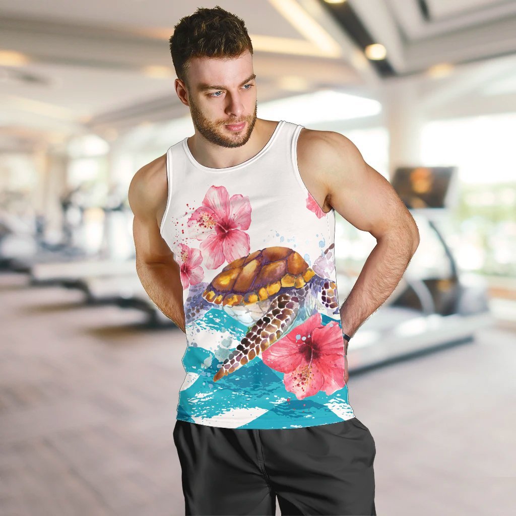 Hawaiian Turtle Hibiscus Waves Polynesian Tank Top - AH - Polynesian Pride