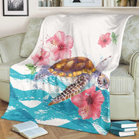 Hawaiian Turtle Hibiscus Waves Polynesian Premium Blankets - AH - Polynesian Pride
