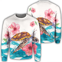 Hawaiian Turtle Hibiscus Waves Polynesian Sweatshirt - AH Unisex Black - Polynesian Pride
