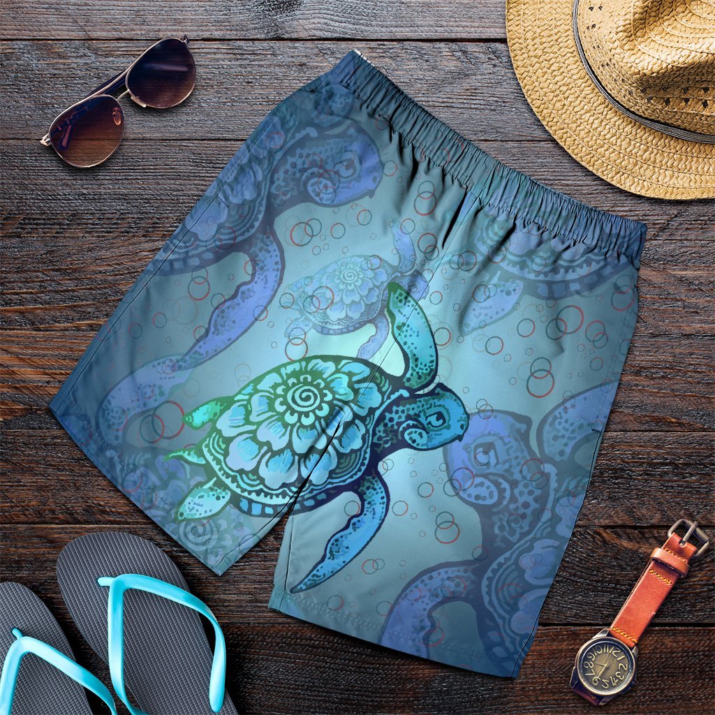 Hawaiian Turtle In The Sea Bubble Polynesian Men's Shorts - AH Art - Polynesian Pride