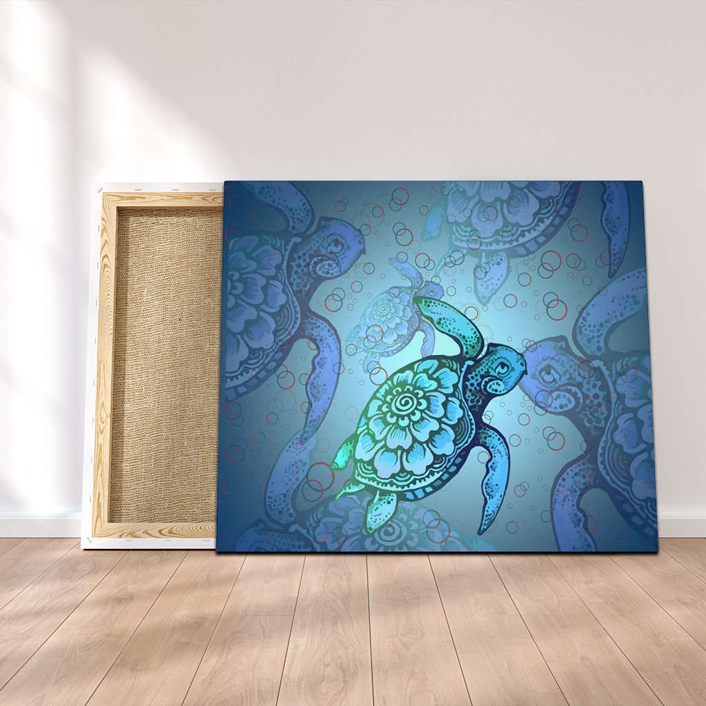 Hawaiian Turtle In The Sea Bubble Polynesian Canvas - AH Canvas Poly-cotton - Polynesian Pride