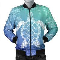 Hawaiian Turtle In The Sea Polynesian Bomber Jacket - AH Black Unisex - Polynesian Pride