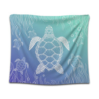 Hawaiian Turtle In The Sea Polynesian Tapestry - AH Wall Tapestry Black - Polynesian Pride