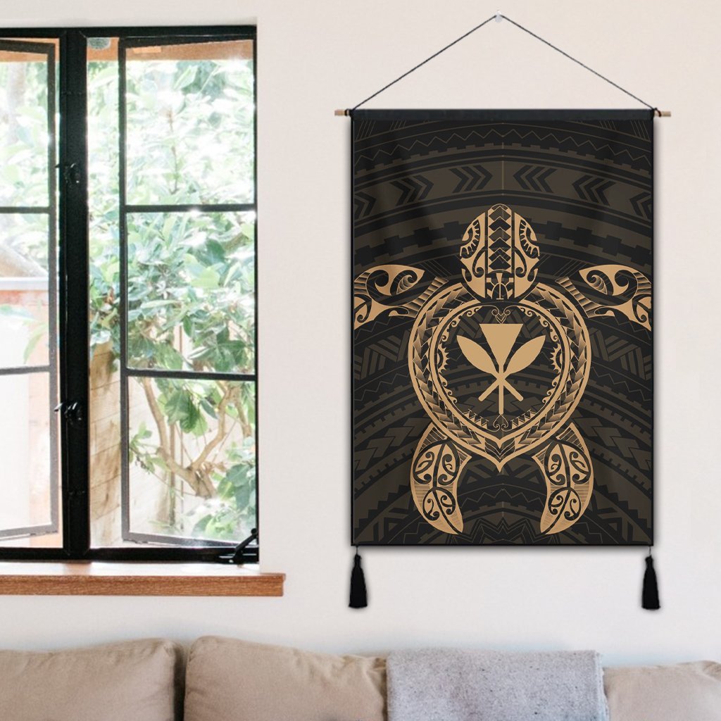 Hawaiian Turtle Kanaka Polynesian Hanging Poster - Gold - AH - Polynesian Pride