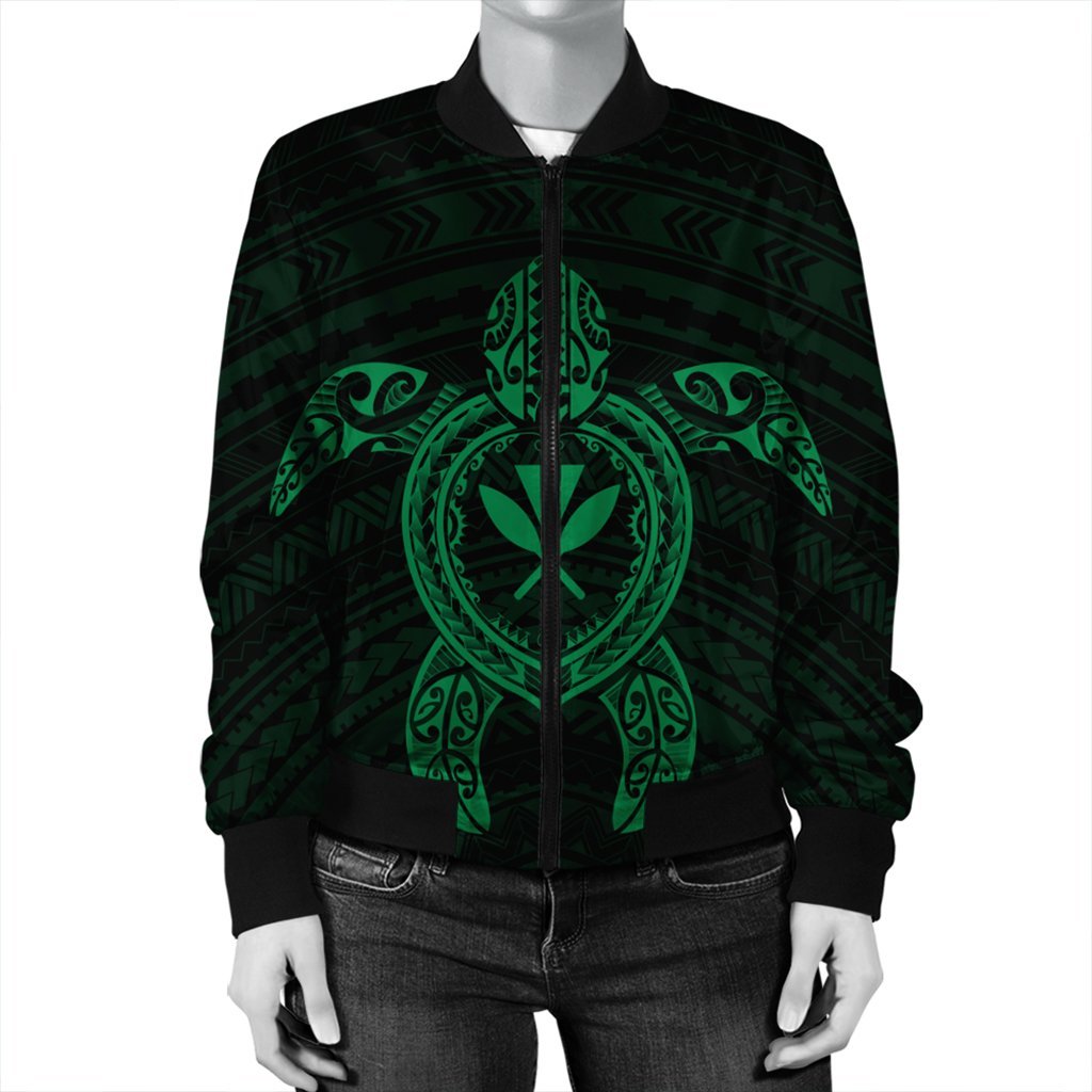 Hawaiian Turtle Kanaka Polynesian Bomber Jacket - Green - AH - Polynesian Pride