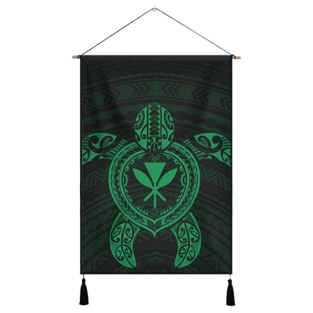 Hawaiian Turtle Kanaka Polynesian Hanging Poster - Green - AH Hanging Poster Cotton And Linen - Polynesian Pride