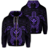Hawaiian Turtle Kanaka Polynesian Zip Hoodie Purple Unisex Art - Polynesian Pride