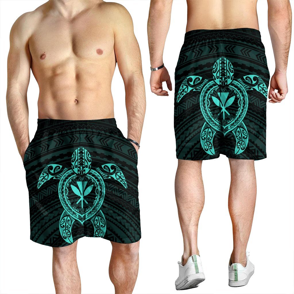 Hawaiian Turtle Kanaka Polynesian Men's Shorts - Turquoise - AH - Polynesian Pride