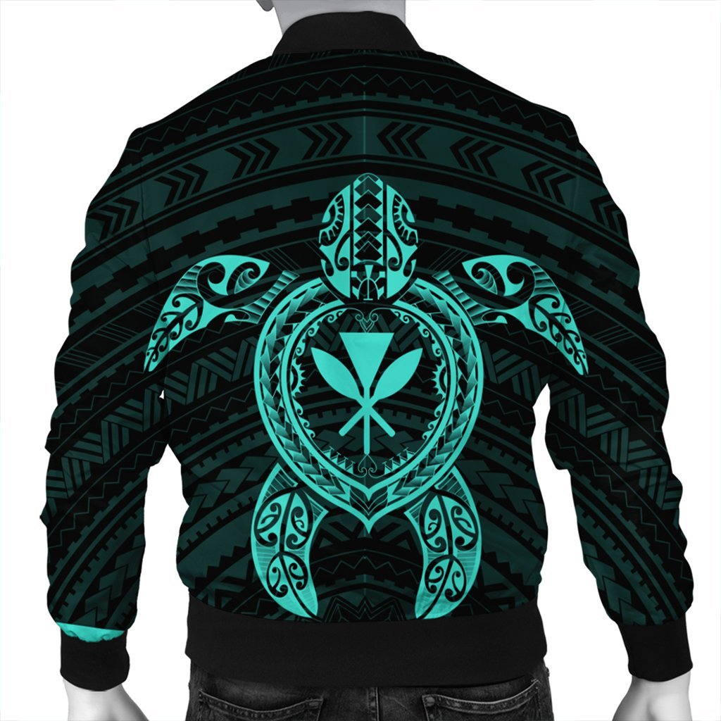 Hawaiian Turtle Kanaka Polynesian Bomber Jacket - Turquoise - AH - Polynesian Pride
