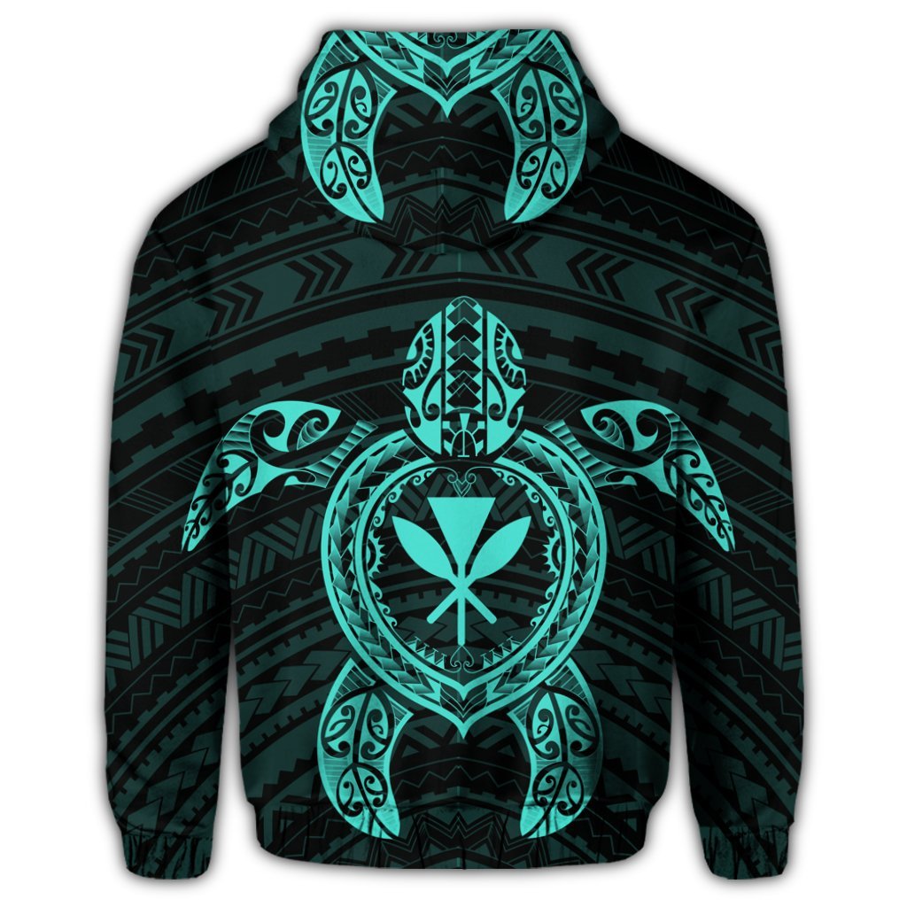 Hawaiian Turtle Kanaka Polynesian Hoodie Turquoise - Polynesian Pride