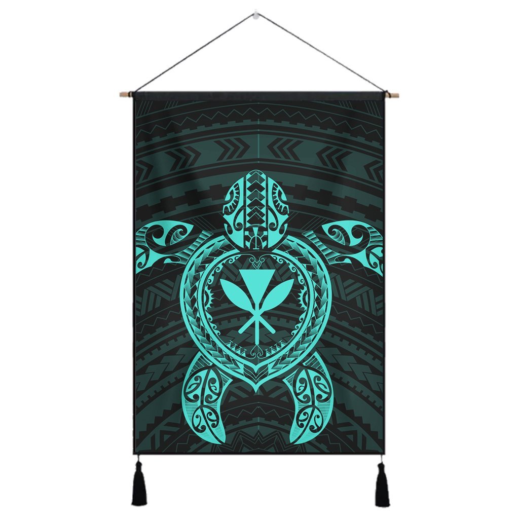 Hawaiian Turtle Kanaka Polynesian Hanging Poster - Turquoise - AH Hanging Poster Cotton And Linen - Polynesian Pride