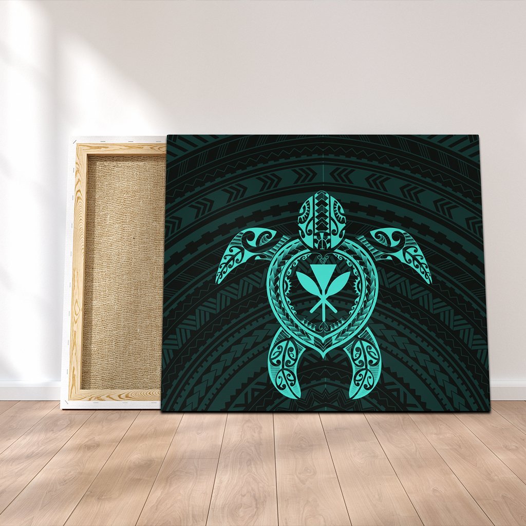 Hawaiian Turtle Kanaka Polynesian Canvas - Turquoise - AH Canvas Poly-cotton - Polynesian Pride
