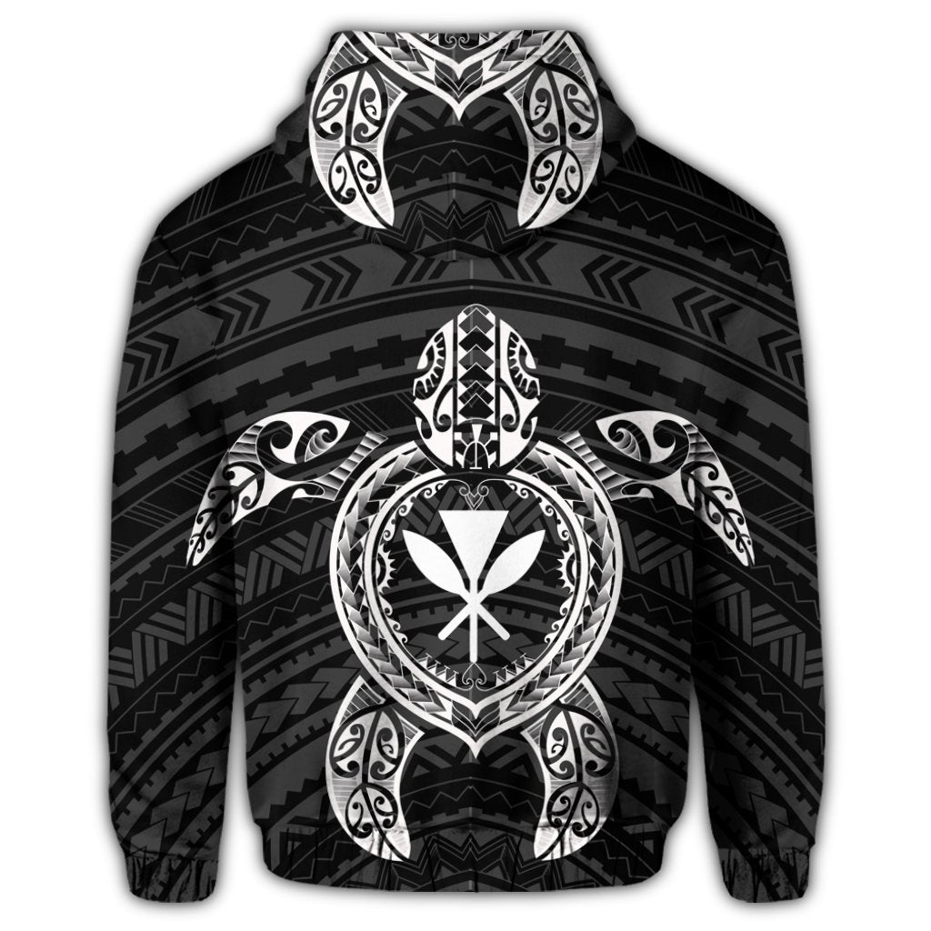 Hawaiian Turtle Kanaka Polynesian Zip Hoodie White - Polynesian Pride