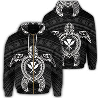 Hawaiian Turtle Kanaka Polynesian Zip Hoodie White Unisex Art - Polynesian Pride