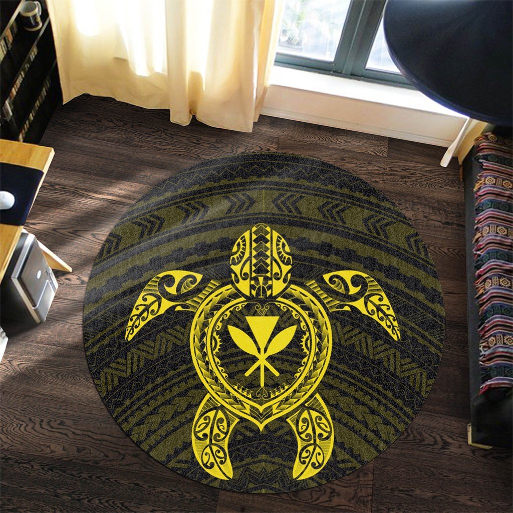Hawaiian Turtle Kanaka Polynesian Round Carpet - Yellow - AH - Polynesian Pride