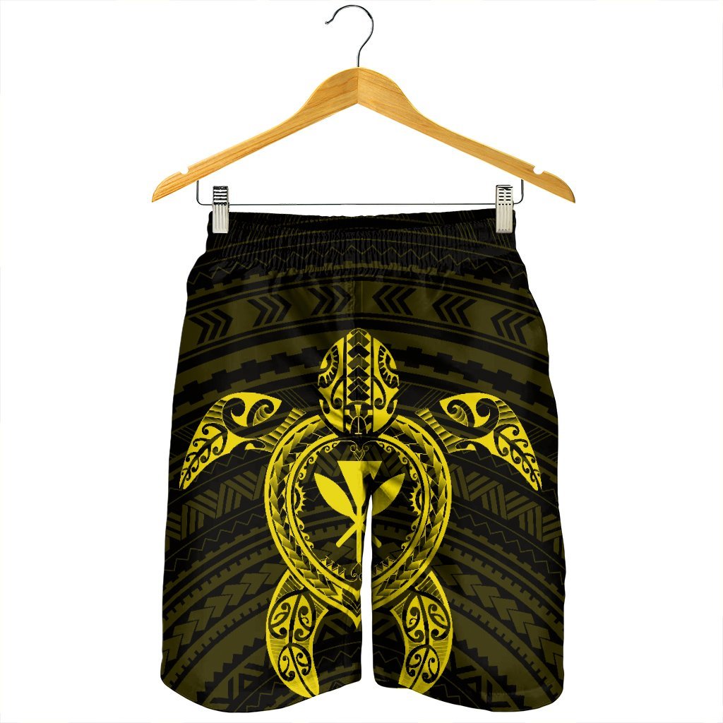 Hawaiian Turtle Kanaka Polynesian Men's Shorts - Yellow - AH - Polynesian Pride