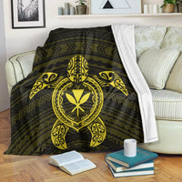 Hawaiian Turtle Kanaka Polynesian Premium Blankets - Yellow - AH White - Polynesian Pride