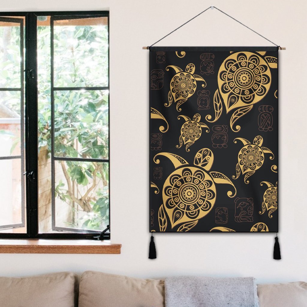 Hawaiian Turtle Pattern Golden Hanging Poster - AH - Polynesian Pride