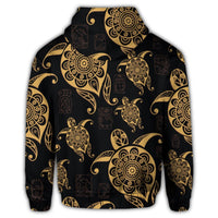 Hawaiian Turtle Pattern Golden Zip Hoodie - Polynesian Pride
