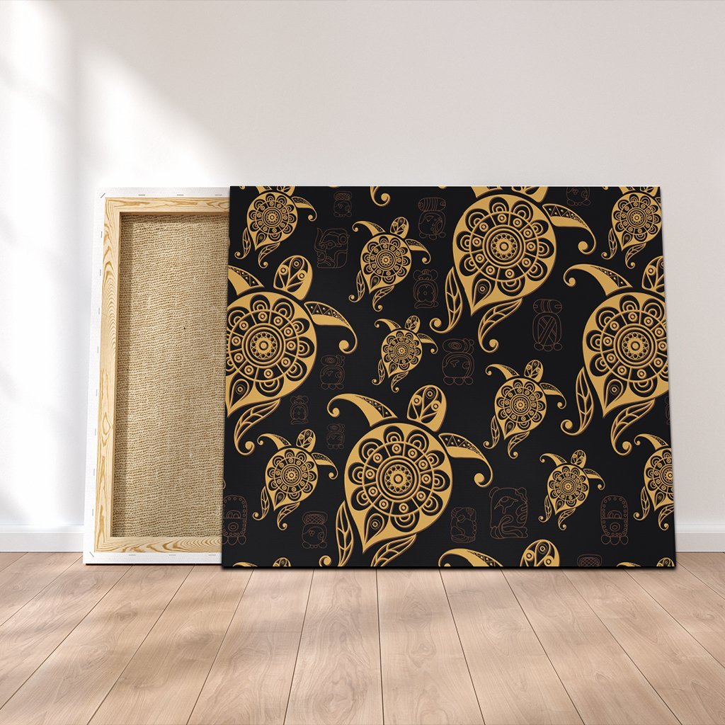 Hawaiian Turtle Pattern Golden Canvas - AH Canvas Poly-cotton - Polynesian Pride