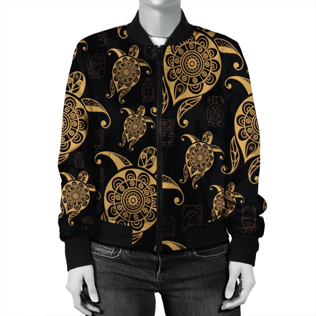Hawaiian Turtle Pattern Golden Bomber Jacket - AH - Polynesian Pride