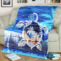 Hawaiian Turtle Plumeria Coconut Tree Polynesian Premium Blankets Blue - AH - Polynesian Pride