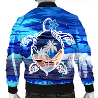 Hawaiian Turtle Plumeria Coconut Tree Polynesian Bomber Jacket Blue - AH - Polynesian Pride